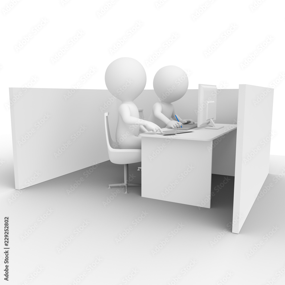 Stick figure workers in the office cubicles Stick figure workers in the office cubicles