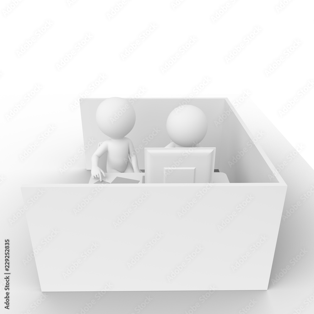 Stick figure workers in the office cubicles Stick figure workers in the office cubicles