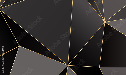 Black and grey Premium background with luxury polygonal pattern and gold triangle lines.