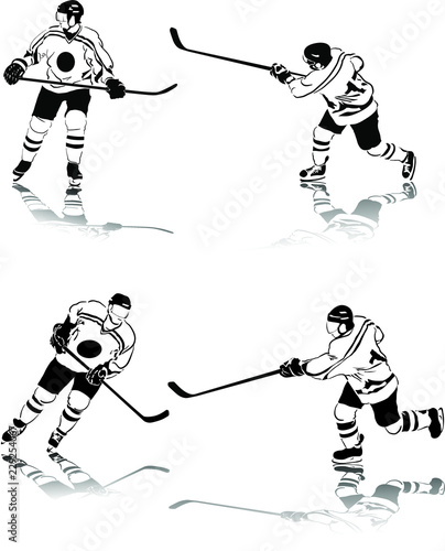 set of vector silhouettes ice hockey players