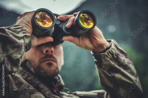 Army Soldier with Binoculars photo
