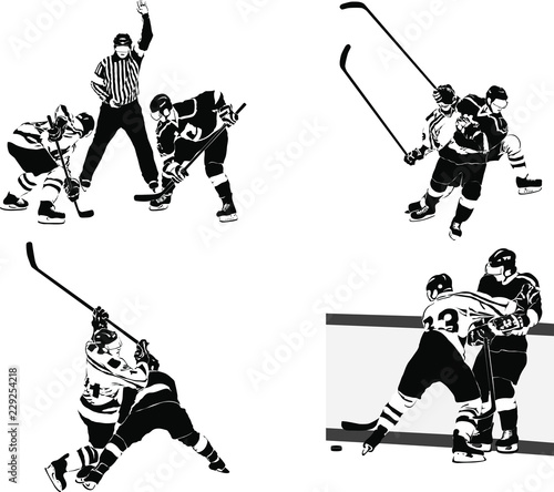 set of vector silhouettes ice hockey players