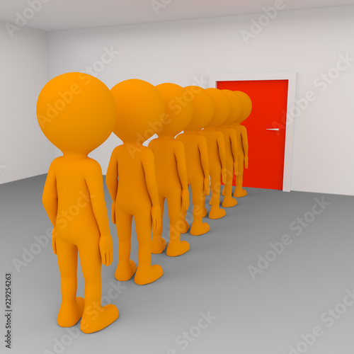 Line of Orange Business People Waiting at the Door