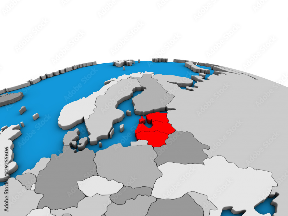 Baltic States on political 3D globe.