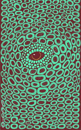 Eye - mystical graphic drawing. Fantastic abstract shamanic artwork with reptile eye and skin texture. Vector illustration