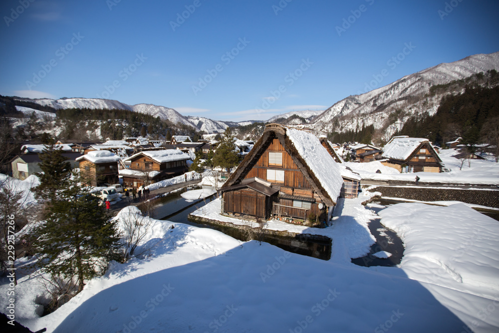 Historic Villages of Shirakawago and Gokayama, view of the sunset