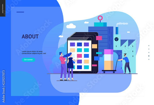 Business series, color 2 - product catalogue - modern flat vector illustration concept of customers choosing a product Website interaction and product line. Creative landing page design template