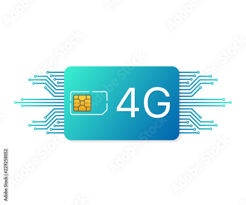 4G Sim Card. Mobile telecommunications technology symbol. Vector illustration.