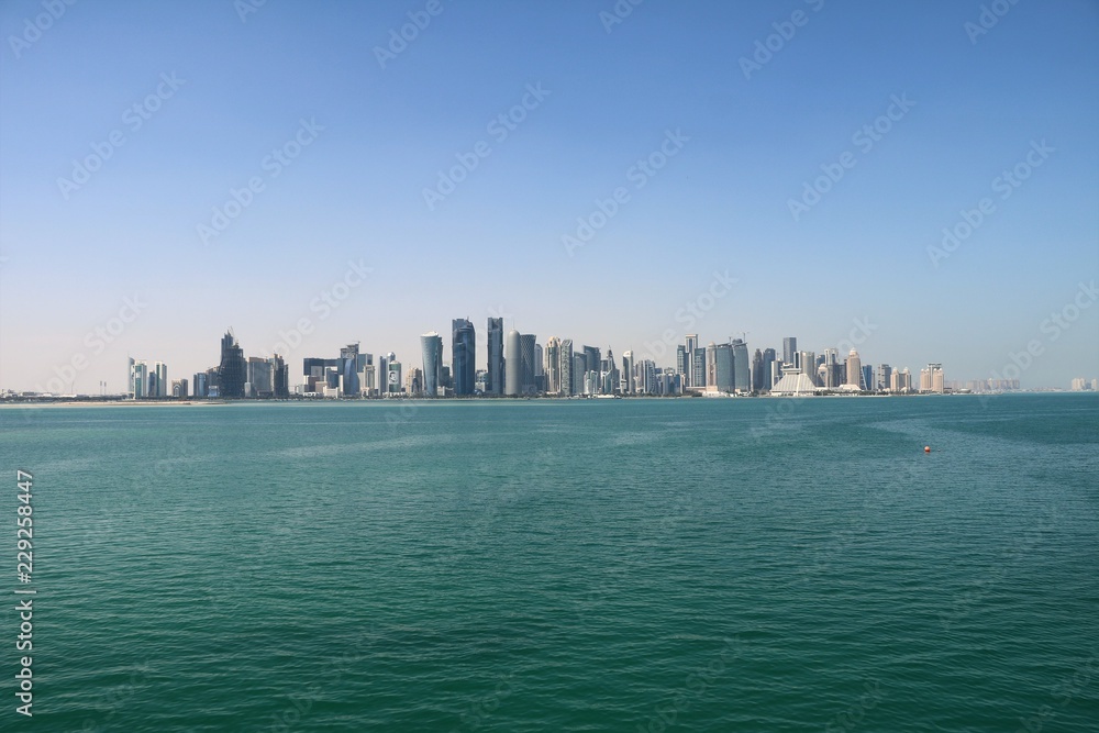 View to Doha Corniche and skyline in Doha, Qatar
