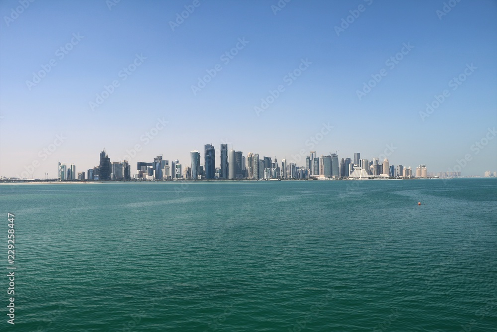 View to Doha Corniche and skyline in Doha, Qatar View to Doha Corniche and skyline in Doha, Qatar