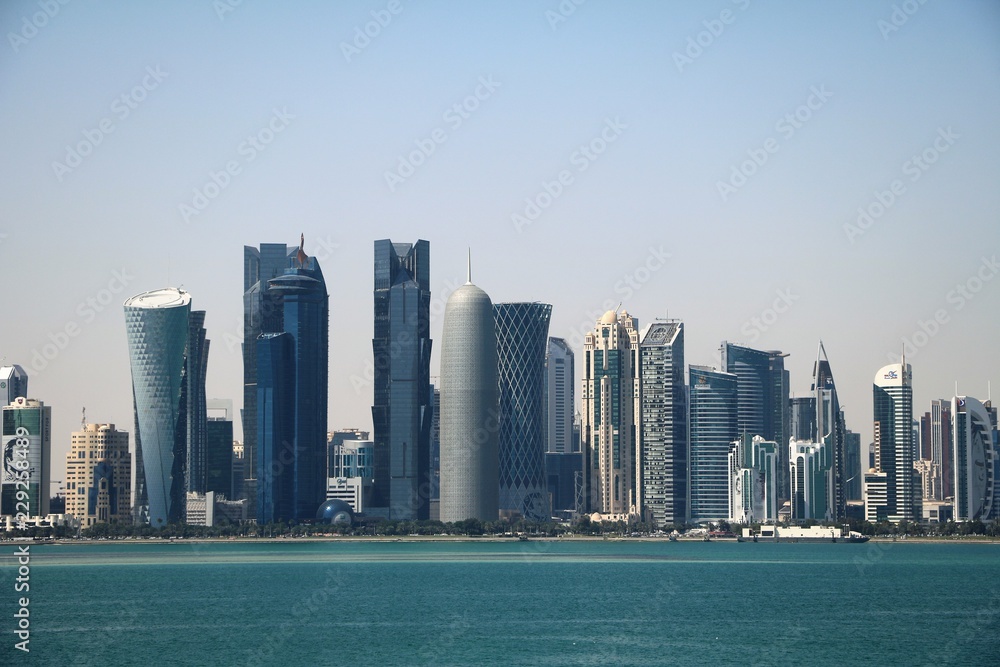 View to Doha Corniche and skyline in Doha, Qatar