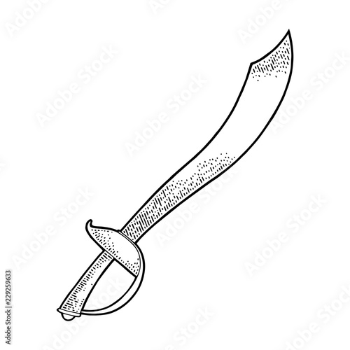 Pirate saber. Vintage vector black engraving illustration. Isolated on white