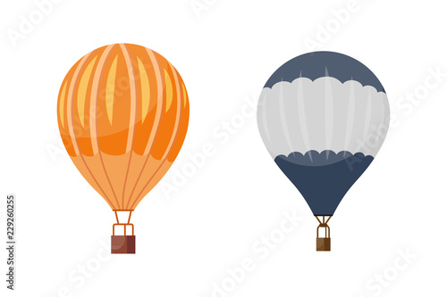 Hot air balloon vector icons set. Summer ballooning adventure cartoon hotair travel.