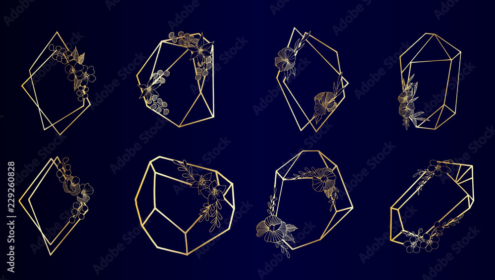 Fototapeta Set of Luxury Golden Crystal Shapes in a vector style isolated. Isolated illustration element. Vector flower for background, texture, wrapper pattern, frame or border.