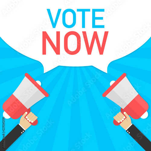 Vote now - advertising sign with megaphone. Vector illustration.