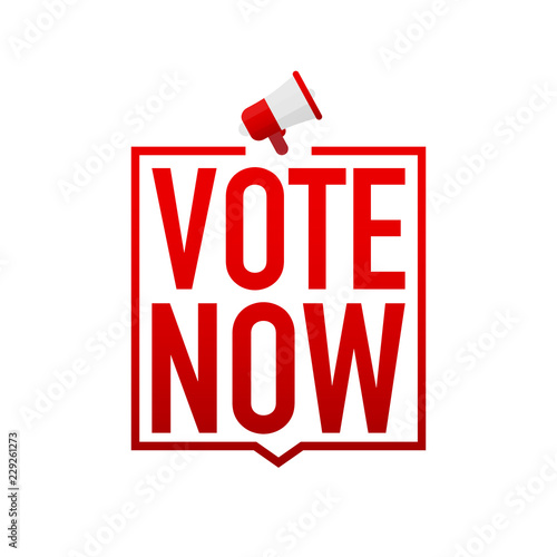 Hand Holding Megaphone with Vote now. Vector illustration.