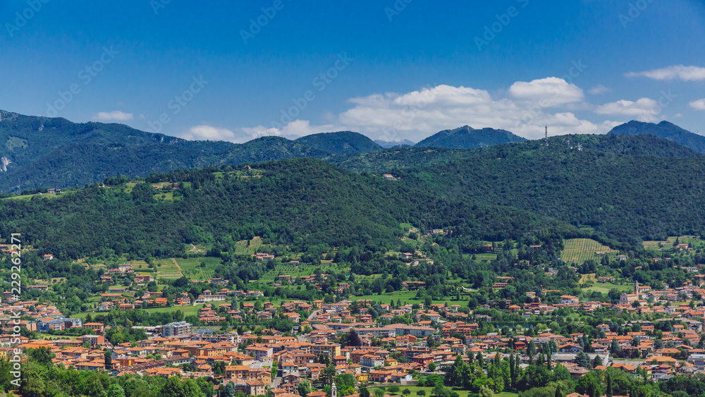 View of town and mountains near Bergamo, Italy