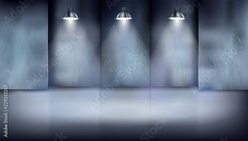 Empty space for exhibition in an old factory. Vector illustration.