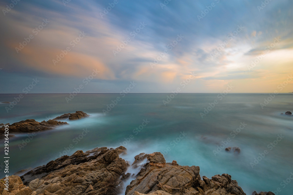 Nice long exposure picture from a Spanish coastal, Costa Brava, near the town Palamos
