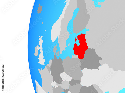 Baltic States on blue political globe.