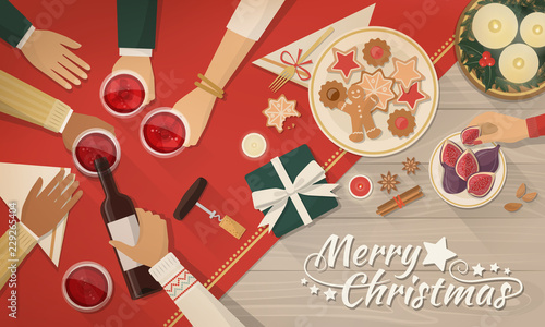 Friends celebrating Christmas together