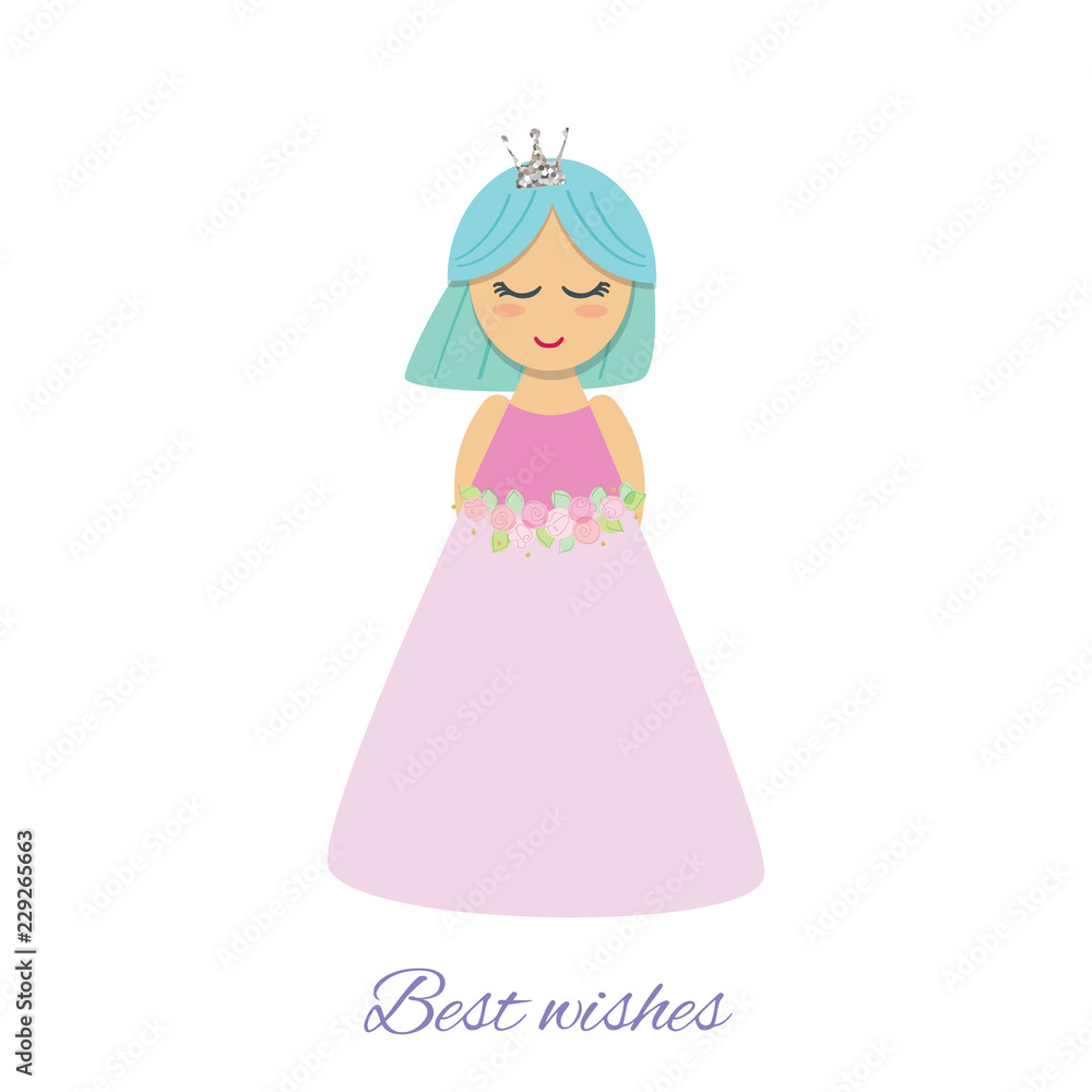 Beautiful little princess cartoon character isolated on white. Beautiful little princess cartoon character isolated on white.