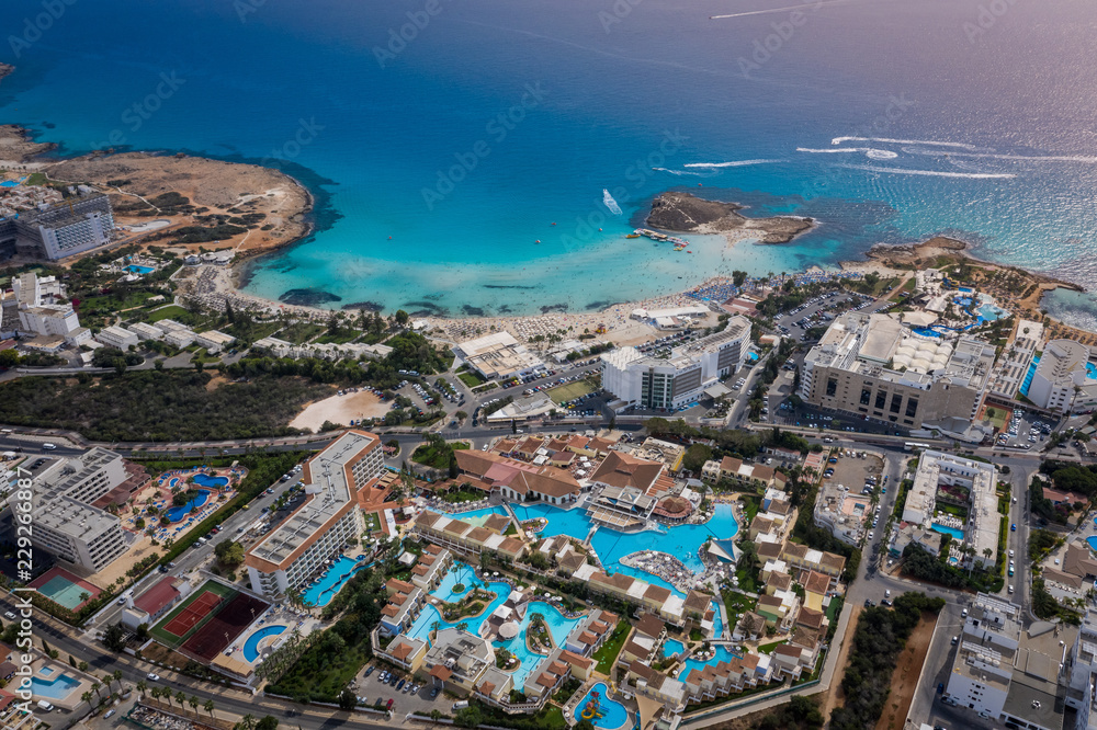 The luxury hotels at Ayia Napa coast - aerial photograph