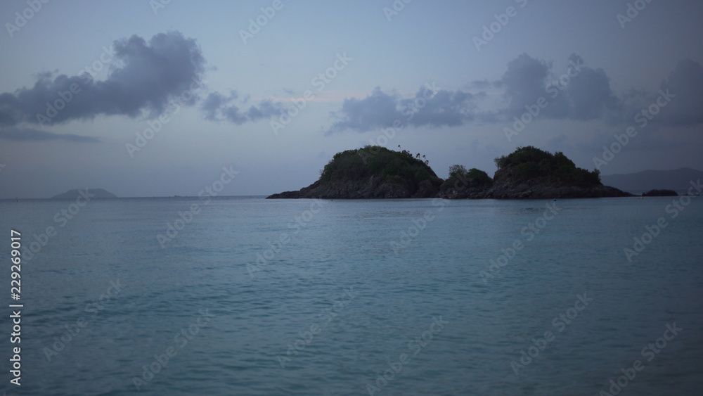 Background Plate of Twilight shot of small island on the Caribbean ocean Background Plate of Twilight shot of small island on the Caribbean ocean