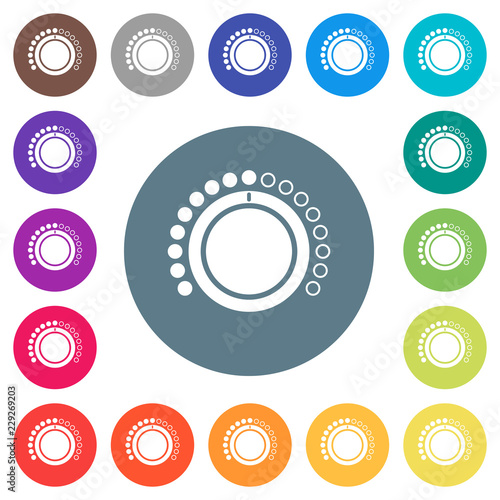Volume control flat white icons on round color backgrounds