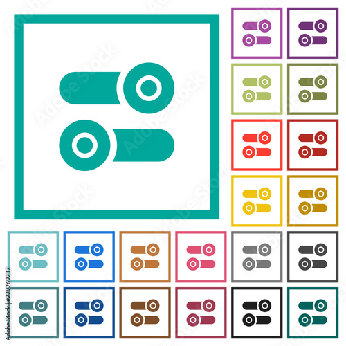 Toggle switches flat color icons with quadrant frames