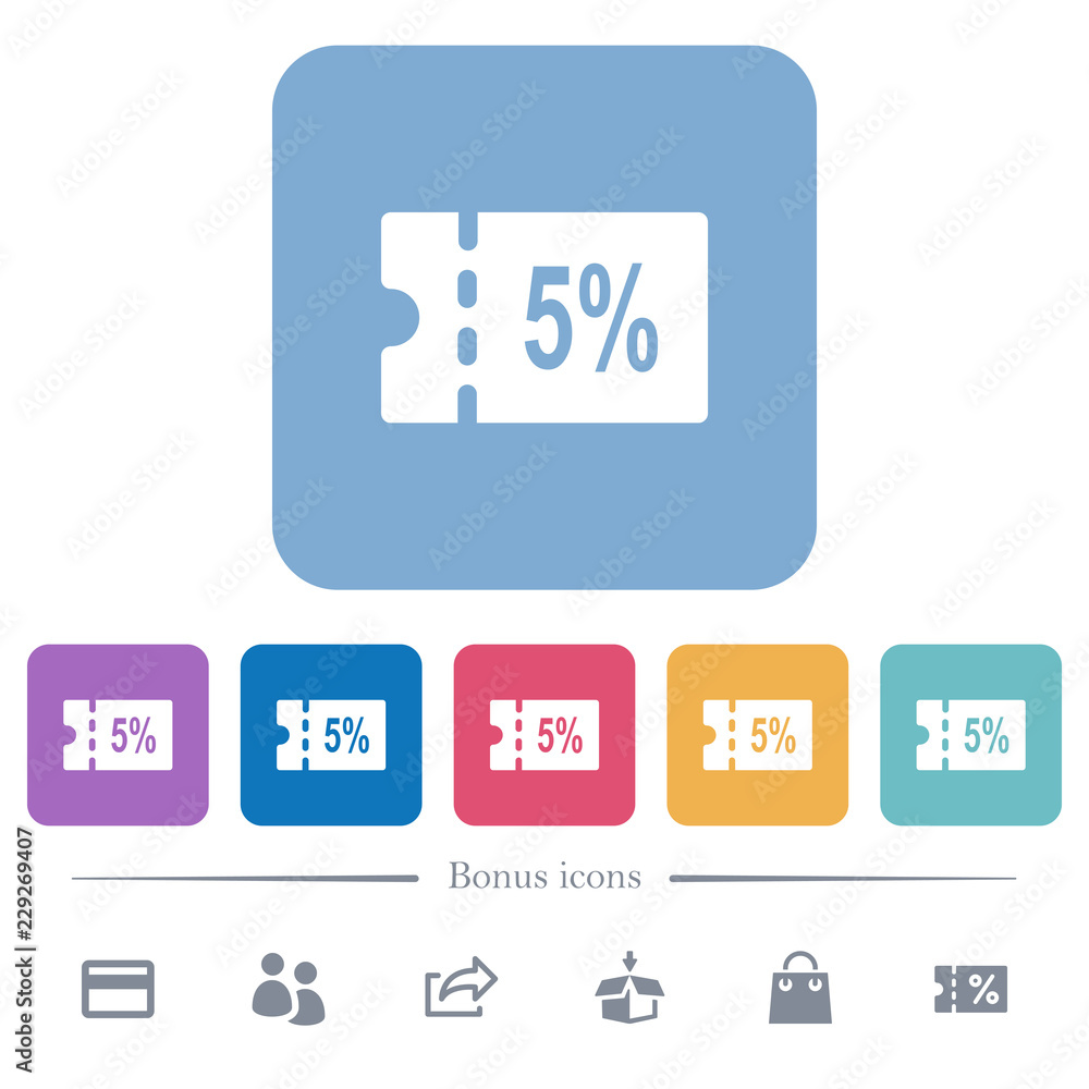 5 percent discount coupon flat white icons in square backgrounds 5 percent discount coupon flat white icons in square backgrounds