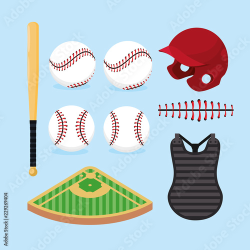 set professional baseball game with equipment