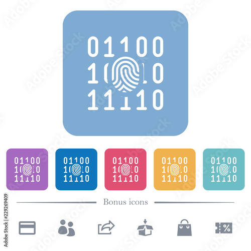 Digital fingerprint flat white icons in square backgrounds