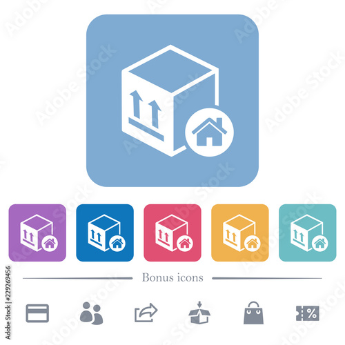 Package warehouse flat white icons in square backgrounds
