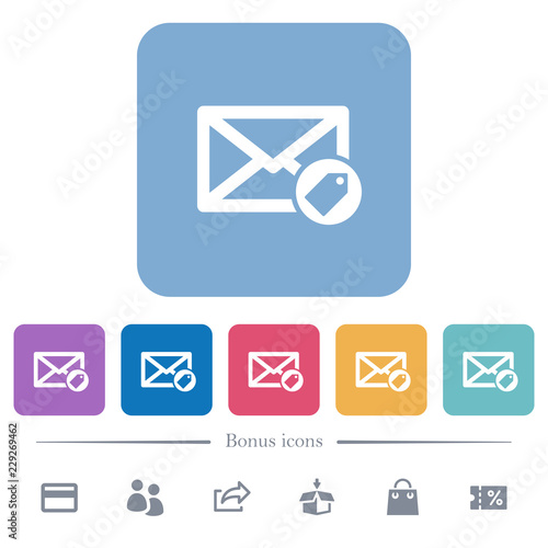 Tagging mail flat white icons in square backgrounds