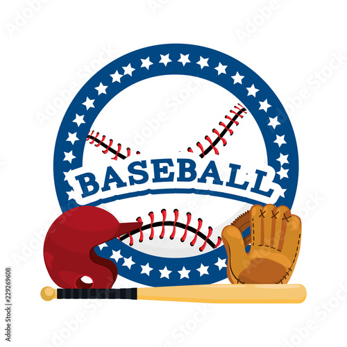 circle sticker with baseball sport equipment