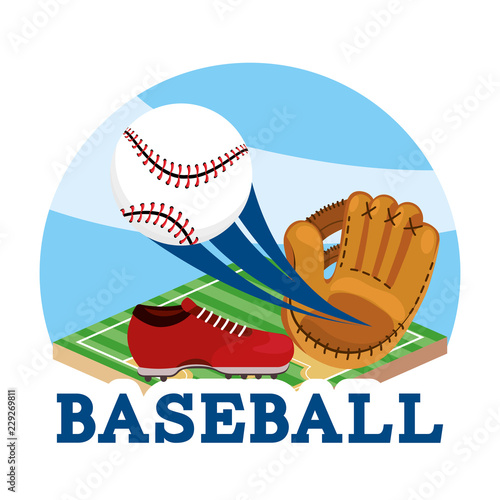 baseball sport with ball and glove equipment