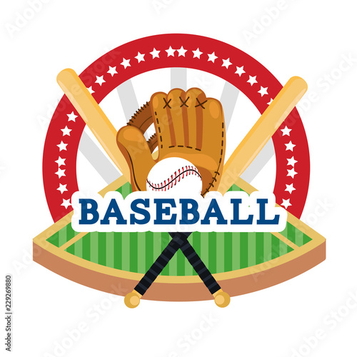 baseball sticker with field and professional equipment