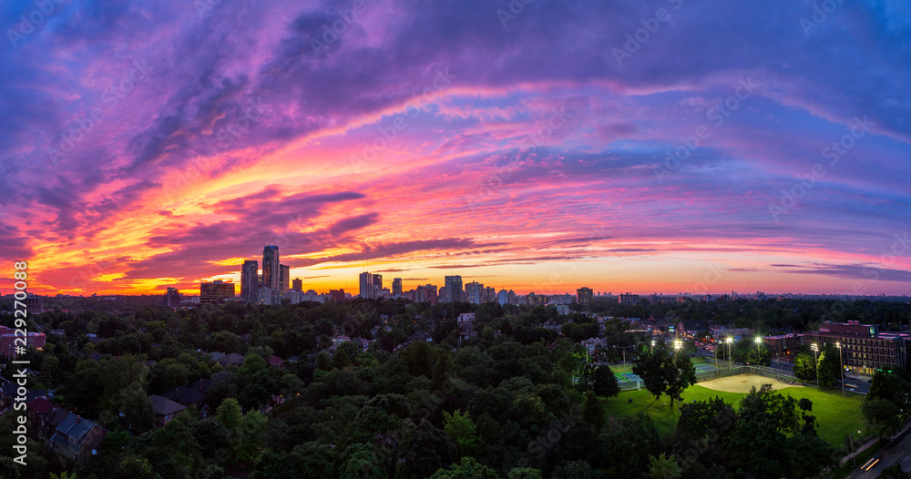 A fiery sunset over midtown Toronto