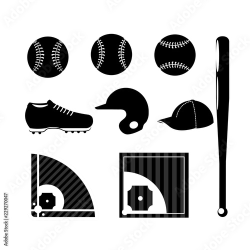 set silhouette baseball sport game with professional equipment