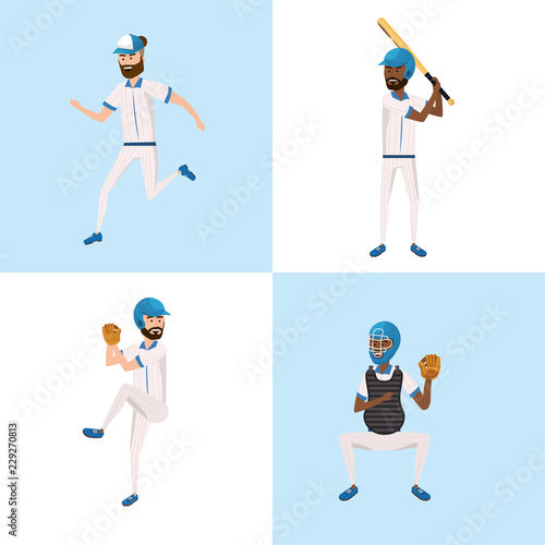 set baseball players team with professional uniform