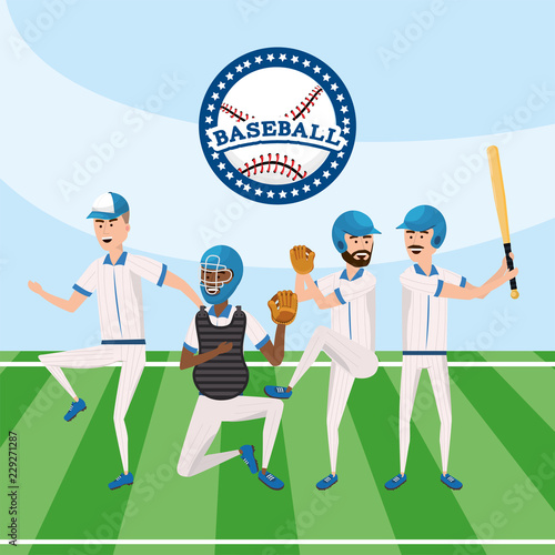 baseball professional team with uniform in the field