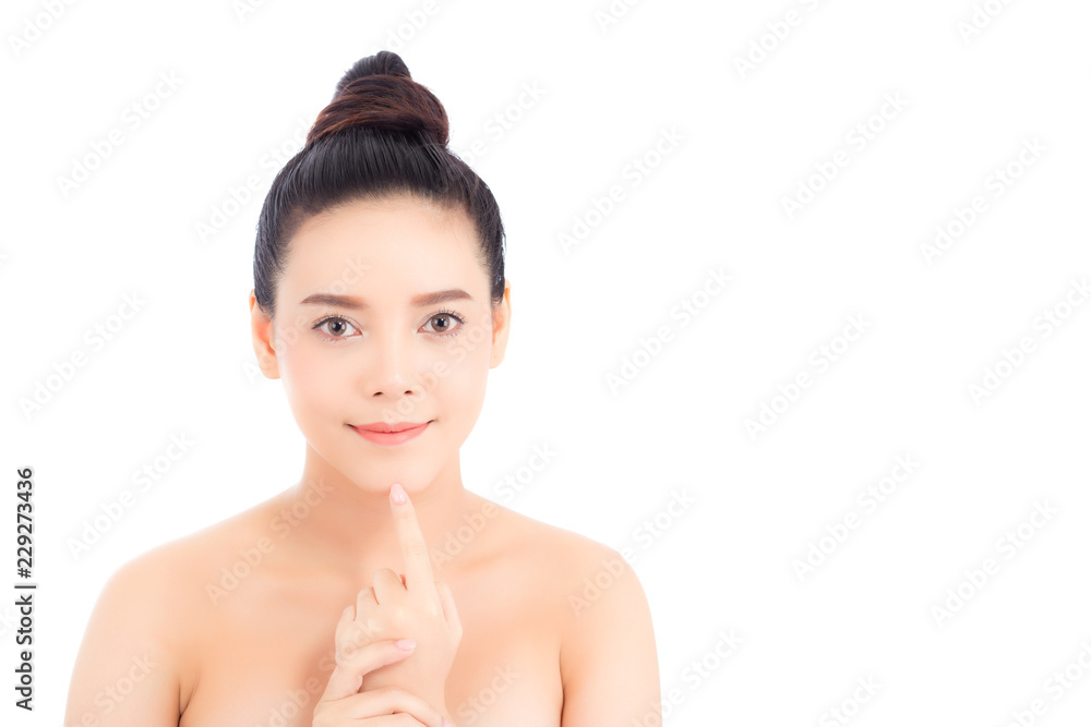 Portrait of beautiful woman asian makeup of cosmetic, girl hand touch chin and smile attractive, face of beauty perfect with wellness isolated on white background with skin healthcare concept. Portrait of beautiful woman asian makeup of cosmetic, girl hand touch chin and smile attractive, face of beauty perfect with wellness isolated on white background with skin healthcare concept.