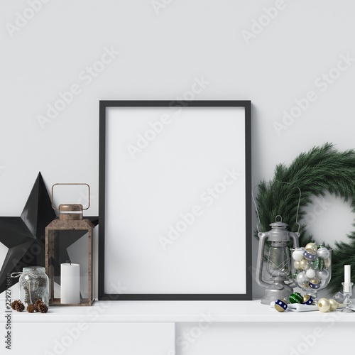 Mock Up Poster Frame with Christmas Decorative Elements