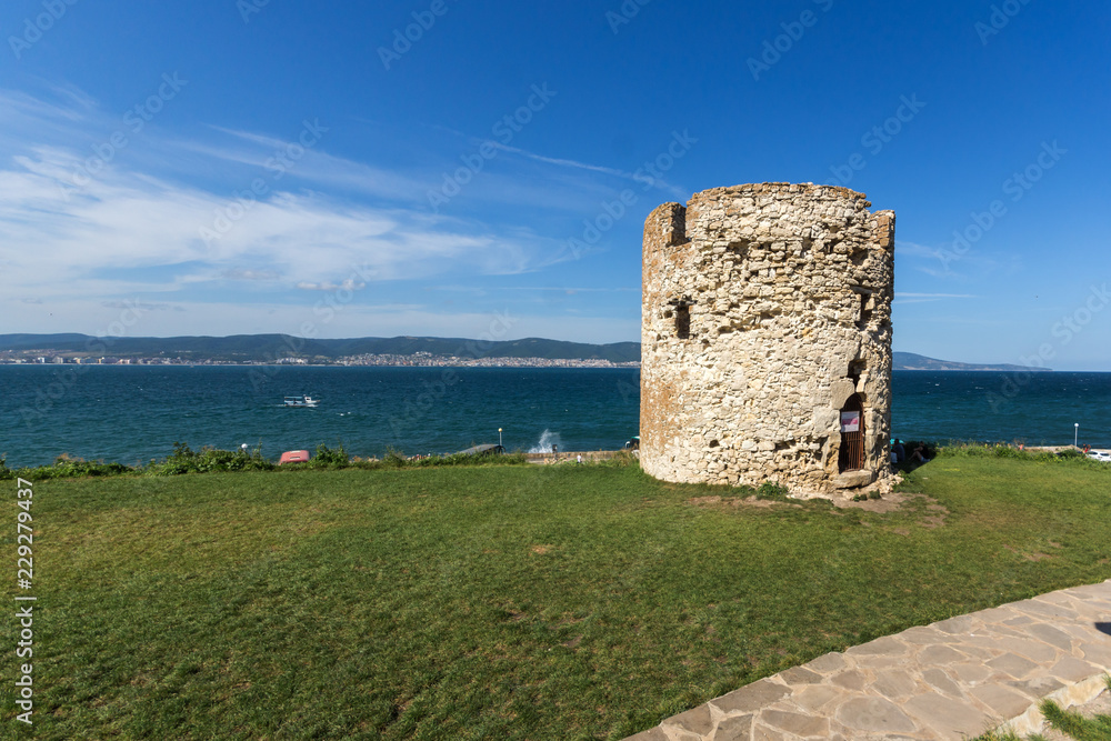 uins of Ancient Battle Tower in old town of Nessebar, Burgas Region, Bulgaria