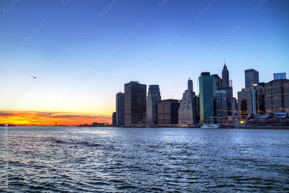 Manhattan and East River at sunset