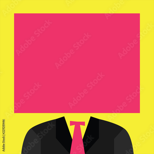 Flat design business Vector Illustration concept copy text for esp Web banners promotional material mock up template. Black Coat and Tie Satin Lapel Tuxedo under Blank Square in solid color