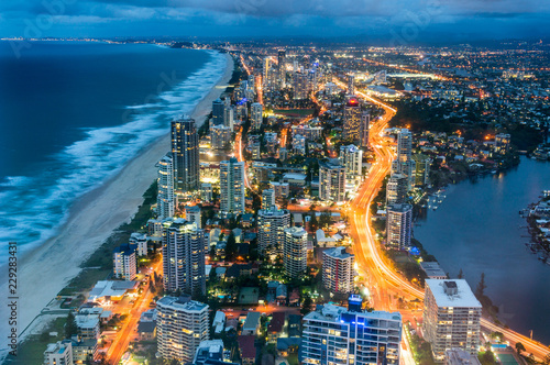 Aerial view of Surfers Paradise in Gold Coast, Australia