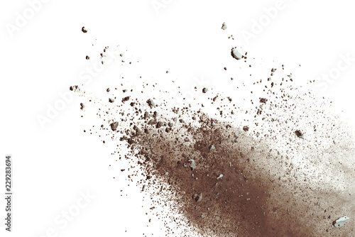 Dry soil explosion on white background. photo