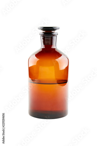 Brown bottle with medicine isolated on white background